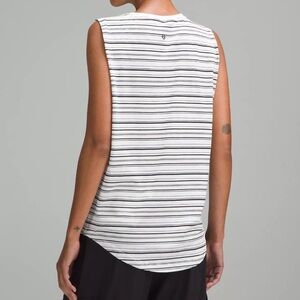 Lululemon Brunswick Muscle Tank Top Size 12 Black White Stripe Pima Cotton
